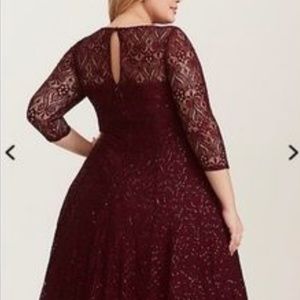 Lace sequin midi skater dress